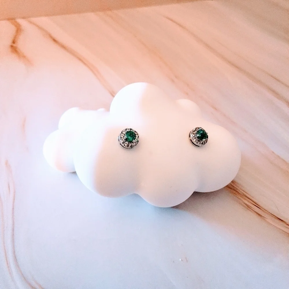Emerald & White Topaz Sterling Silver Halo Stud Earrings